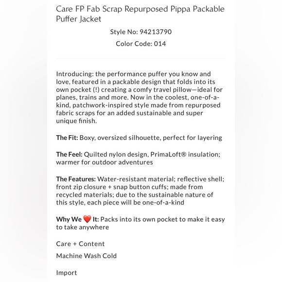 Free People Scrap Repurposed Pippa Packable Puffer Size Small NWT - Picture 6 of 17